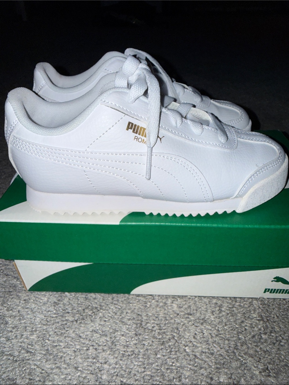 Puma Kids White Roma Classic Sneakers with Gold Logo